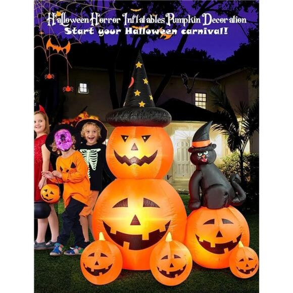 6 FT Halloween Inflatable Decorations Spooky Ghost Pumpkin Lighted and Witch's - Picture 5 of 7